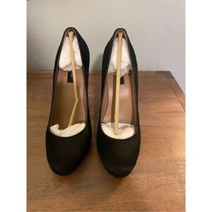 Ann Taylor Women's Delaney Horse Hair Stacked Platform Pumps Black Size 8.5 NIB
